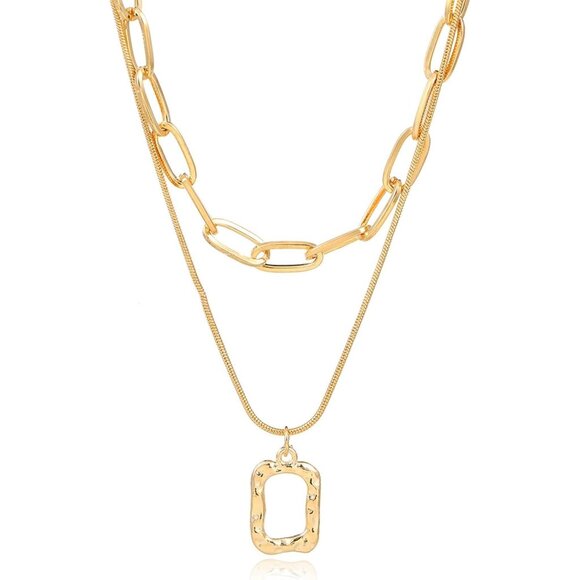 🆕 Women Gold Trendy Chunky Necklace Stack Multilayered Bar Pendant Jewelry Gift - Picture 1 of 7